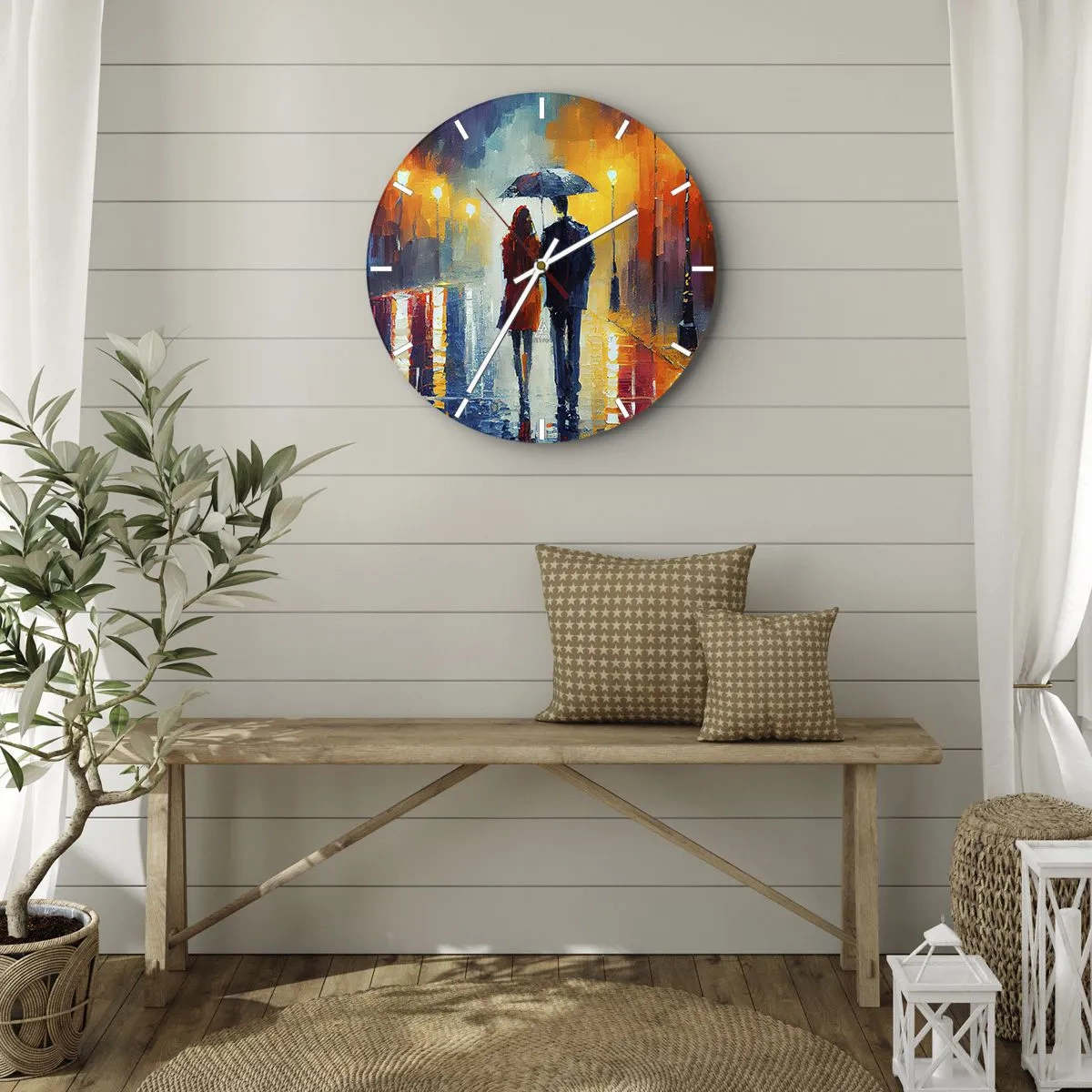 Horloge murale - Pendule murale - Ensemble – une nuit colorée - 30x30 cm
