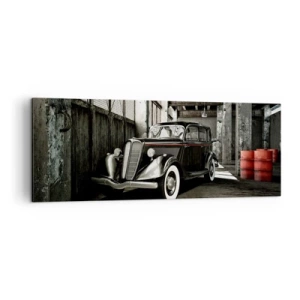 Impression sur toile - Image sur toile - Voiture rétro élégante dans un entrepôt brut - 140x50cm - L'élégance éternelle des années 30 - Décoration murale moderne pour le salon et la chambre ARTTOR