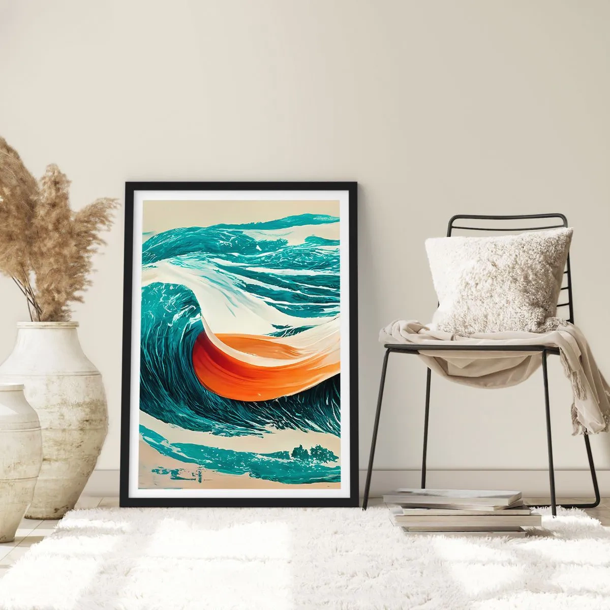 Affiche dans un cadre noir - Poster - Une vague dynamique aux couleurs abstraites - 50x70cm - Le rêve d'un surfeur - Décoration murale moderne pour le salon et la chambre ARTTOR