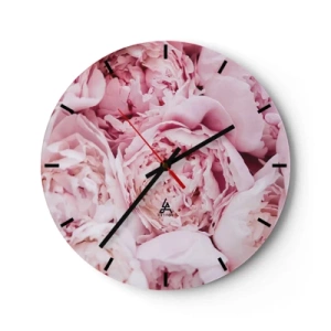 Horloge murale - Pendule murale - Gros plan de pivoines roses pastel en pleine floraison - 30x30cm - Caliné et parfumé - Décoration murale moderne pour le salon, la cuisine et la chambre ARTTOR