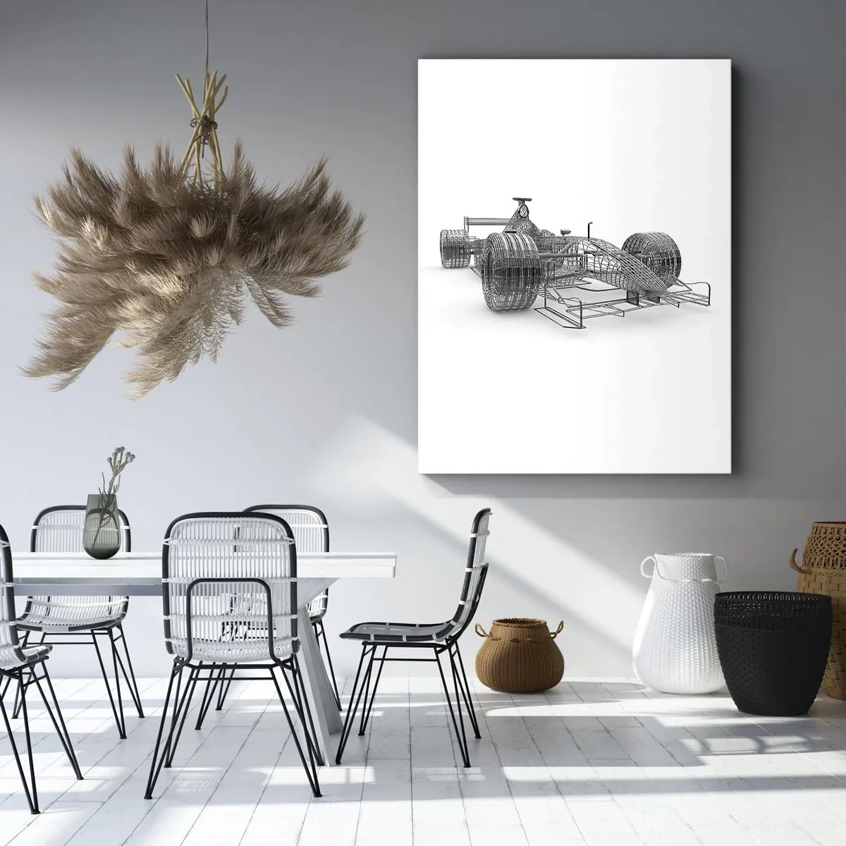 Impression sur toile - Image sur toile - Un croquis de conception d'une voiture de course sur un fond clair - 50x70cm - Design parfait - idée de course - Décoration murale moderne pour le salon et la chambre ARTTOR