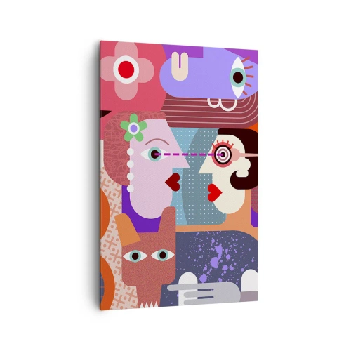 Impression sur toile - Image sur toile - Figures abstraites aux couleurs vives - 80x120cm - Les yeux dans les yeux - Décoration murale moderne pour le salon et la chambre ARTTOR