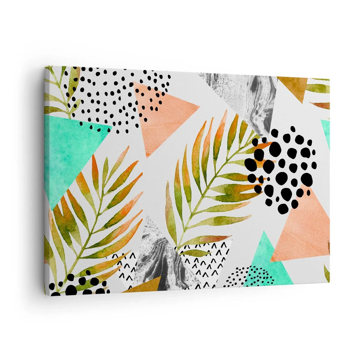 Impression sur toile - Image sur toile - Motif tropical avec des feuilles et des formes géométriques - 70x50cm - Décoration avec feuille de palmier - Décoration murale moderne pour le salon et la chambre ARTTOR