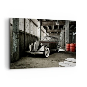 Impression sur toile - Image sur toile - Voiture rétro élégante dans un entrepôt brut - 100x70cm - L'élégance éternelle des années 30 - Décoration murale moderne pour le salon et la chambre ARTTOR