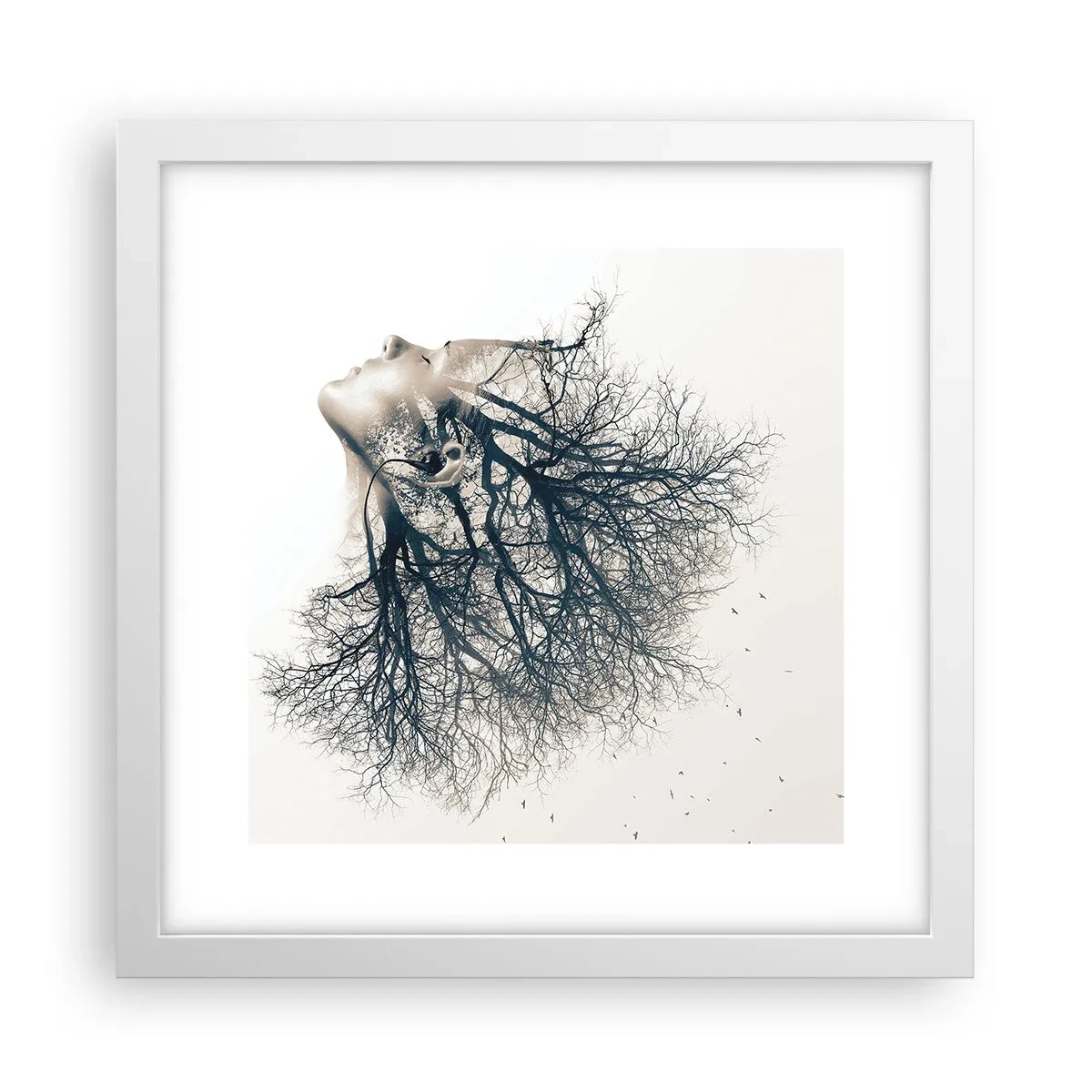 Affiche dans un cadre blanc - Poster - Écouter le murmure des arbres - 30x30 cm