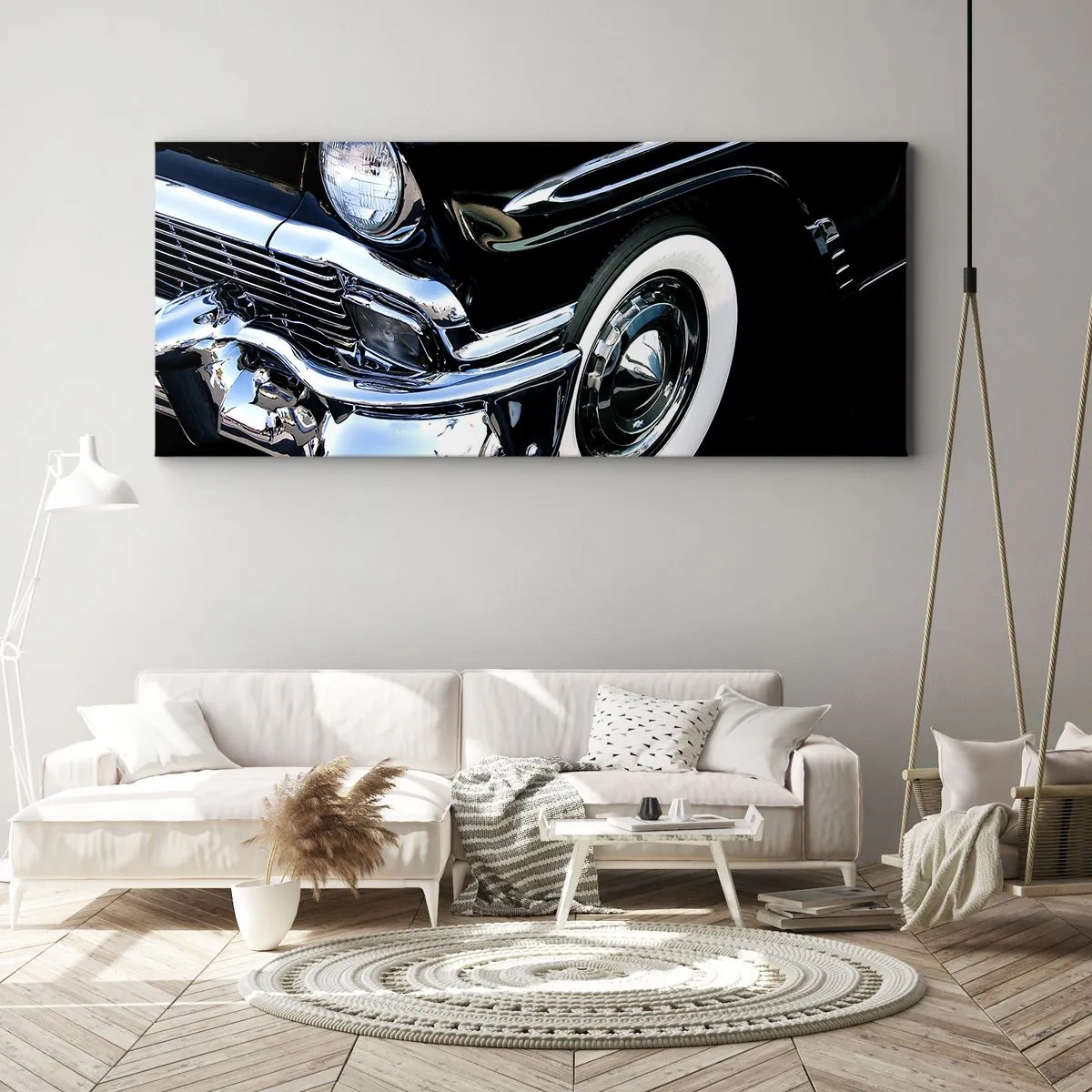 Impression sur toile - Image sur toile - Classique en argent, noir et blanc - 100x40 cm
