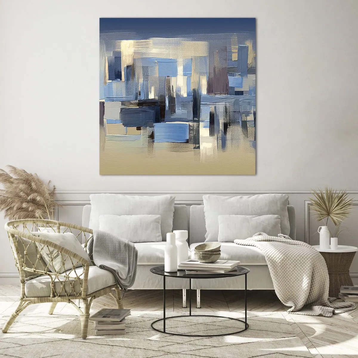 Impression sur verre - Image sur verre - Construction bleue - 40x40 cm