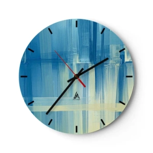 Horloge murale - Pendule murale - Abstraction bleue et beige en technique de coup de pinceau - 30x30cm - Composition en turquoise - Décoration murale moderne pour le salon, la cuisine et la chambre ARTTOR