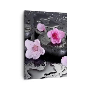 Impression sur toile - Image sur toile - Pierres noires et fleurs roses style spa - 70x100cm - Et le cœur s'allège soudainement - Décoration murale moderne pour le salon et la chambre ARTTOR