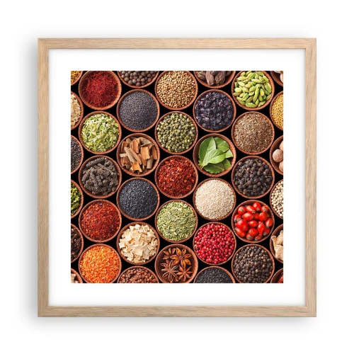 Affiche dans un chêne clair - Poster - Toutes les saveurs du monde - 40x40 cm