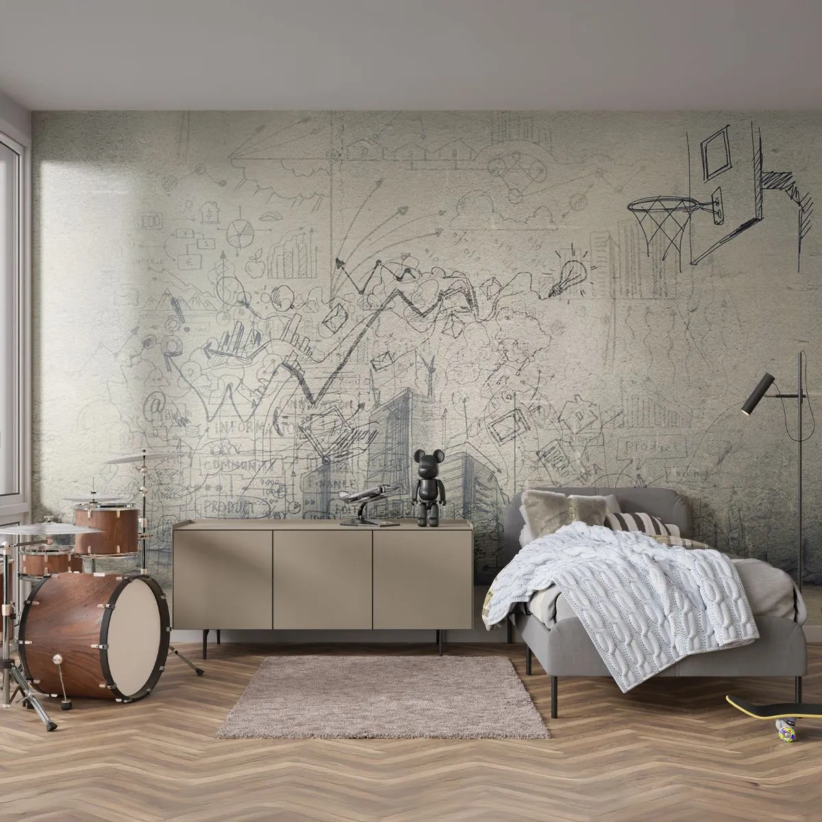 Papier Peint Photo Premium Canvas - Ma vie fantastique en ville - Graffiti, Morceau, Graphique - 250x175 cm
