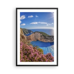 Affiche dans un cadre noir - Poster - Baie de Navagio sur l'île de Zakynthos avec falaises et mer - 50x70cm - Mes super vacances grecques - Décoration murale moderne pour le salon et la chambre ARTTOR