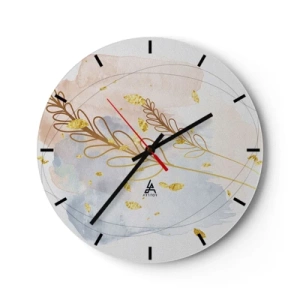 Horloge murale - Pendule murale - Un motif floral délicat avec des accents dorés à l'aquarelle - 30x30cm - Explosion d'or - Décoration murale moderne pour le salon, la cuisine et la chambre ARTTOR