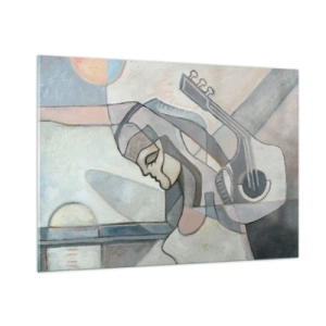 Impression sur verre - Image sur verre - Figure artistique d'une femme avec une guitare aux couleurs pastel - 100x70cm - Au pouvoir de la musique - Décoration murale moderne pour le salon et la chambre ARTTOR