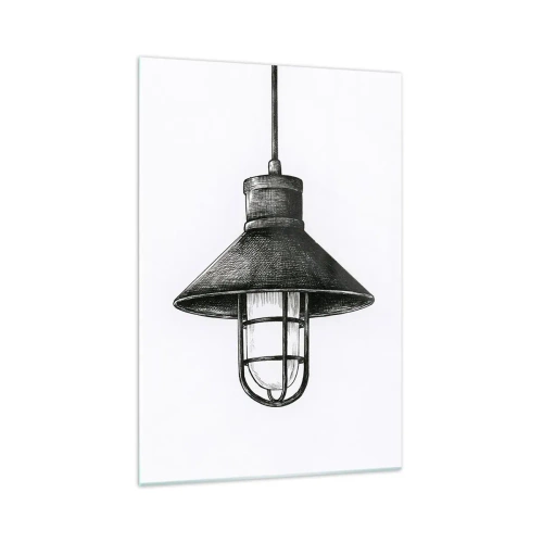 Impression sur verre - Image sur verre - Dessin d'une lampe suspendue rétro sur fond blanc - 70x100cm - Comme il y a des années… - Décoration murale moderne pour le salon et la chambre ARTTOR