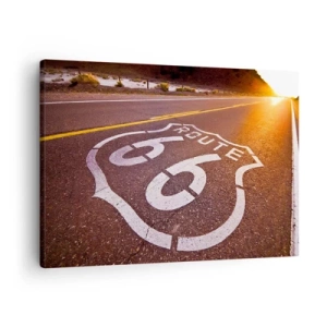 Impression sur toile - Image sur toile - Route 66 au coucher du soleil - 70x50cm - Célèbre Route 66 - Décoration murale moderne pour le salon et la chambre ARTTOR