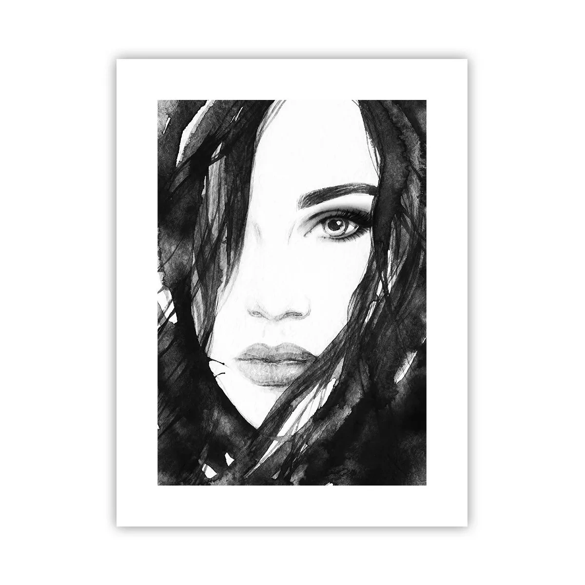 Affiche - Poster - Portrait d'une dame en noir et blanc - 30x40 cm