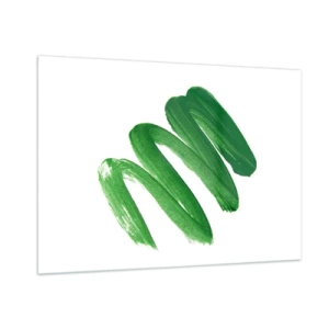 Impression sur verre - Image sur verre - Coup de pinceau vert dynamique sur fond blanc - 100x70cm - Blague verte - Décoration murale moderne pour le salon et la chambre ARTTOR