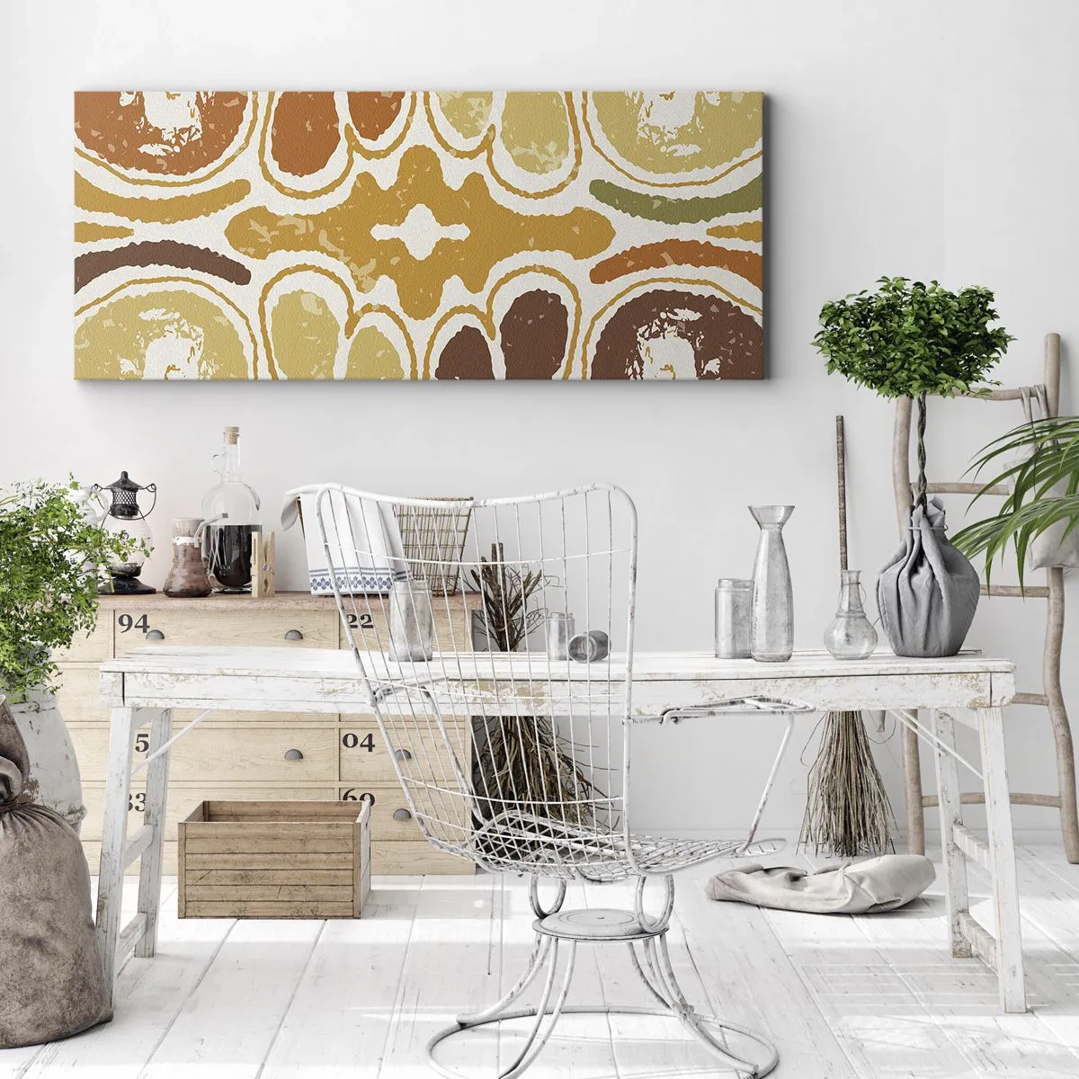 Impression sur toile - Image sur toile - Motifs abstraits chaleureux dans les tons jaunes et bruns - 120x50cm - Abstraction sentimentale - Décoration murale moderne pour le salon et la chambre ARTTOR