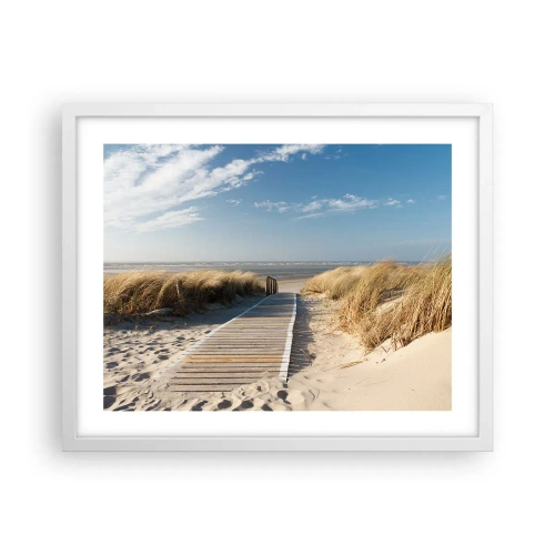Affiche dans un cadre blanc - Poster - Derrière la dune, dans le bruissement de l'herbe - 50x40 cm