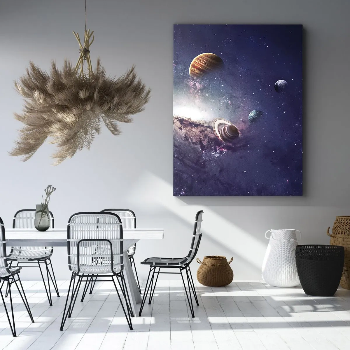 Impression sur toile - Image sur toile - Planètes dans une galaxie avec une nébuleuse en arrière-plan - 50x70cm - Système de danse solaire - Décoration murale moderne pour le salon et la chambre ARTTOR