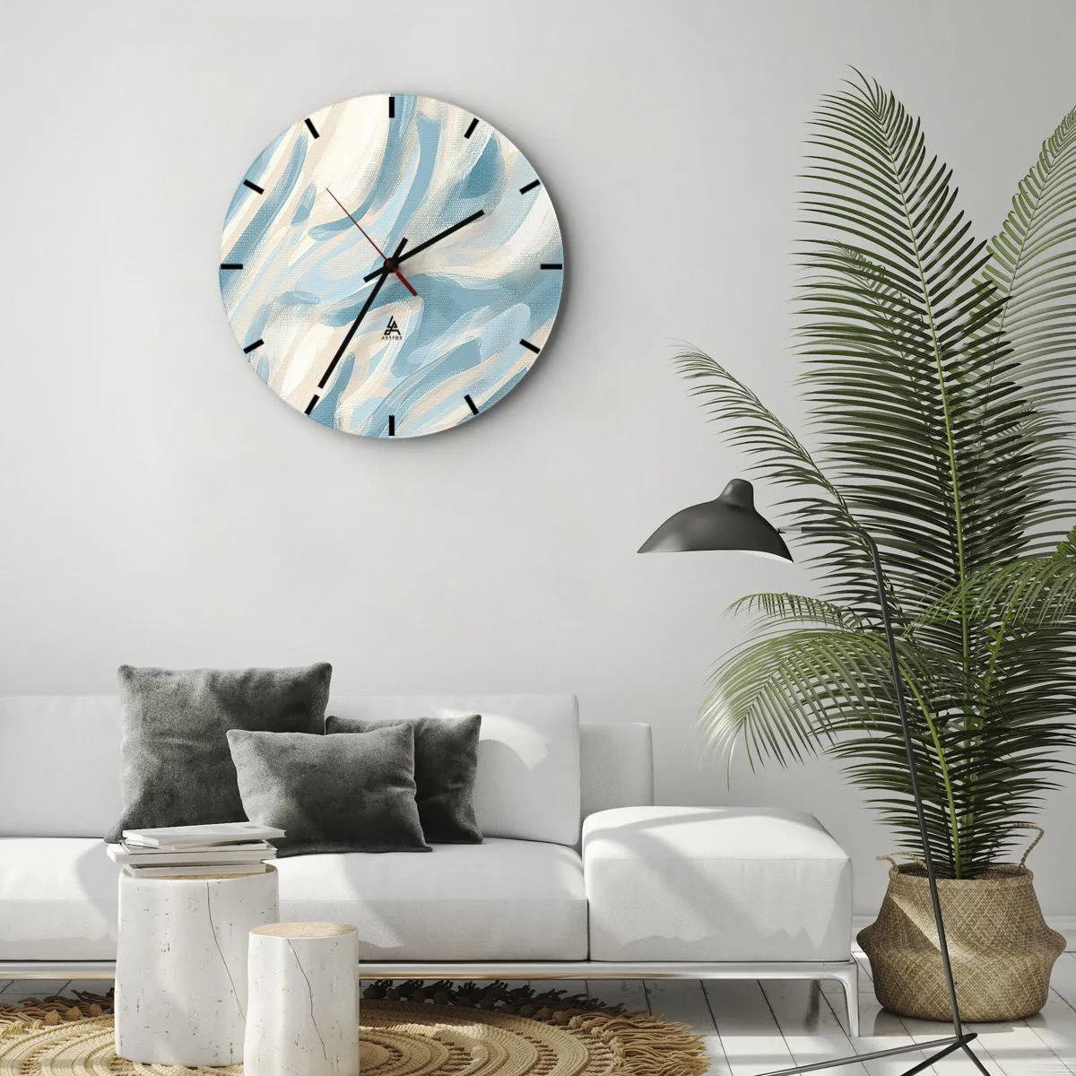 Horloge murale - Pendule murale - Stries pastel abstraites en bleu et beige - 30x30cm - Brise printanière - Décoration murale moderne pour le salon, la cuisine et la chambre ARTTOR
