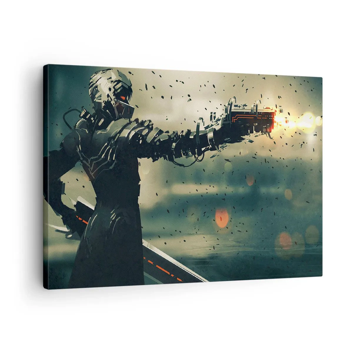 Impression sur toile - Image sur toile - Guerrier cybernétique avec des armes futuristes - 70x50cm - L'arme fatale - Votre propre Terminator - Décoration murale moderne pour le salon et la chambre ARTTOR