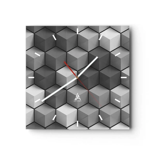 Horloge murale - Pendule murale - Composition géométrique de cubes dans les tons de gris et de noir - 30x30cm - Puzzle cubiste - Décoration murale moderne pour le salon et la chambre ARTTOR