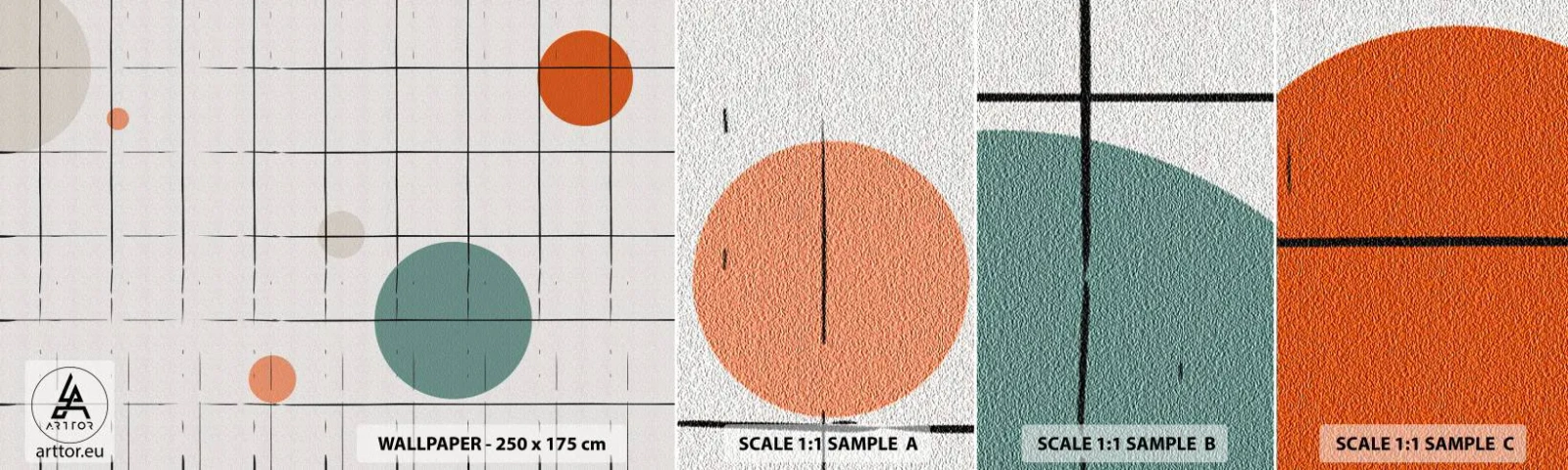 Échantillon de Papier Peint Autocollant Deluxe Sticker - Piégé. Nous ou eux ? - Arrière-plan, roues, Grille - 100x30 cm