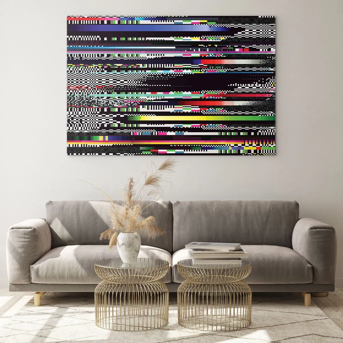 Impression sur verre - Image sur verre - Graphiques numériques abstraits de style glitch - 100x70cm - L'image de contrôle de la réalité - Décoration murale moderne pour le salon et la chambre ARTTOR