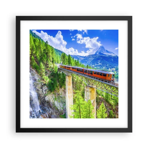 Affiche dans un cadre noir - Poster - Train dans les Alpes - 40x40 cm