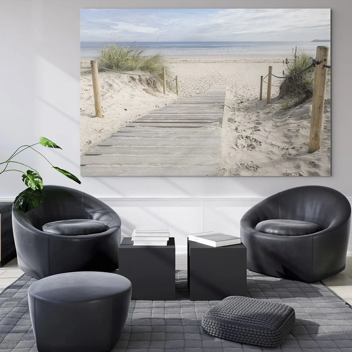 Impression sur verre - Image sur verre - Chemin vers la plage avec vue sur la mer - 70x50cm - A l'horizon - Décoration murale moderne pour le salon et la chambre ARTTOR
