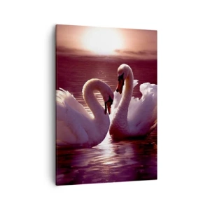 Impression sur toile - Image sur toile - Deux cygnes sur un lac calme au coucher du soleil - 50x70cm - Jusqu'à ce que la mort nous sépare - Décoration murale moderne pour le salon et la chambre ARTTOR
