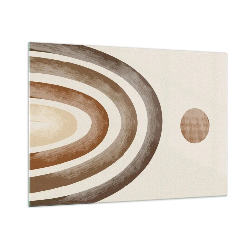 Impression sur verre - Image sur verre - Rayures et cercles abstraits dans des tons de marron - 100x70cm - Dans une galaxie lointaine - Décoration murale moderne pour le salon et la chambre ARTTOR