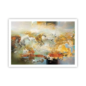 Affiche - Poster - Des chevaux artistiques dans un cadre dynamique et coloré - 100x70cm - Au galop vers la lumière - Décoration murale moderne pour le salon et la chambre ARTTOR