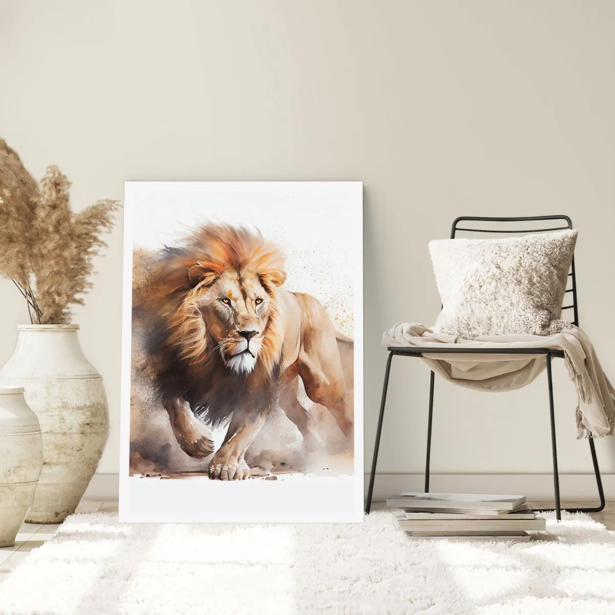 Affiche - Poster - Un lion majestueux en mouvement dans un style pictural - 50x70cm - Le roi bougea - Décoration murale moderne pour le salon et la chambre ARTTOR