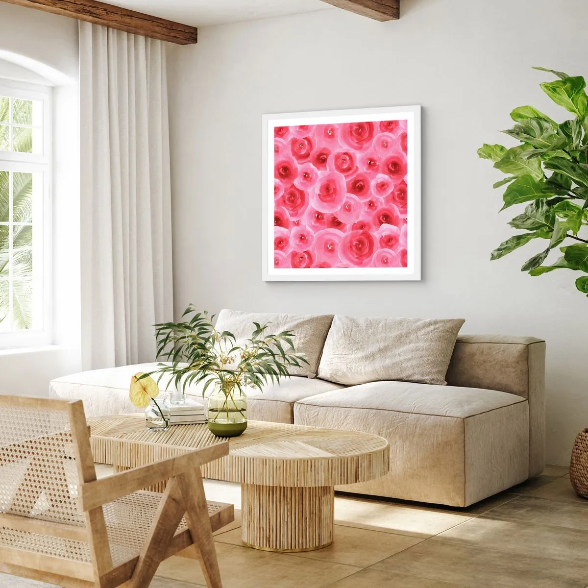 Affiche dans un cadre blanc - Poster - Roses en-haut et en-bas - 50x50 cm