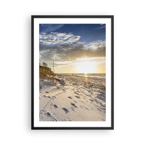 Affiche dans un cadre noir - Poster - Une plage de sable illuminée par le soleil couchant - 50x70cm - Invitation à la ballade - Décoration murale moderne pour le salon et la chambre ARTTOR