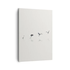 Impression sur toile - Image sur toile - Quatre silhouettes d'oiseaux se reflètent dans l'eau calme - 50x70cm - Quatre étapes simples - Décoration murale moderne pour le salon et la chambre ARTTOR