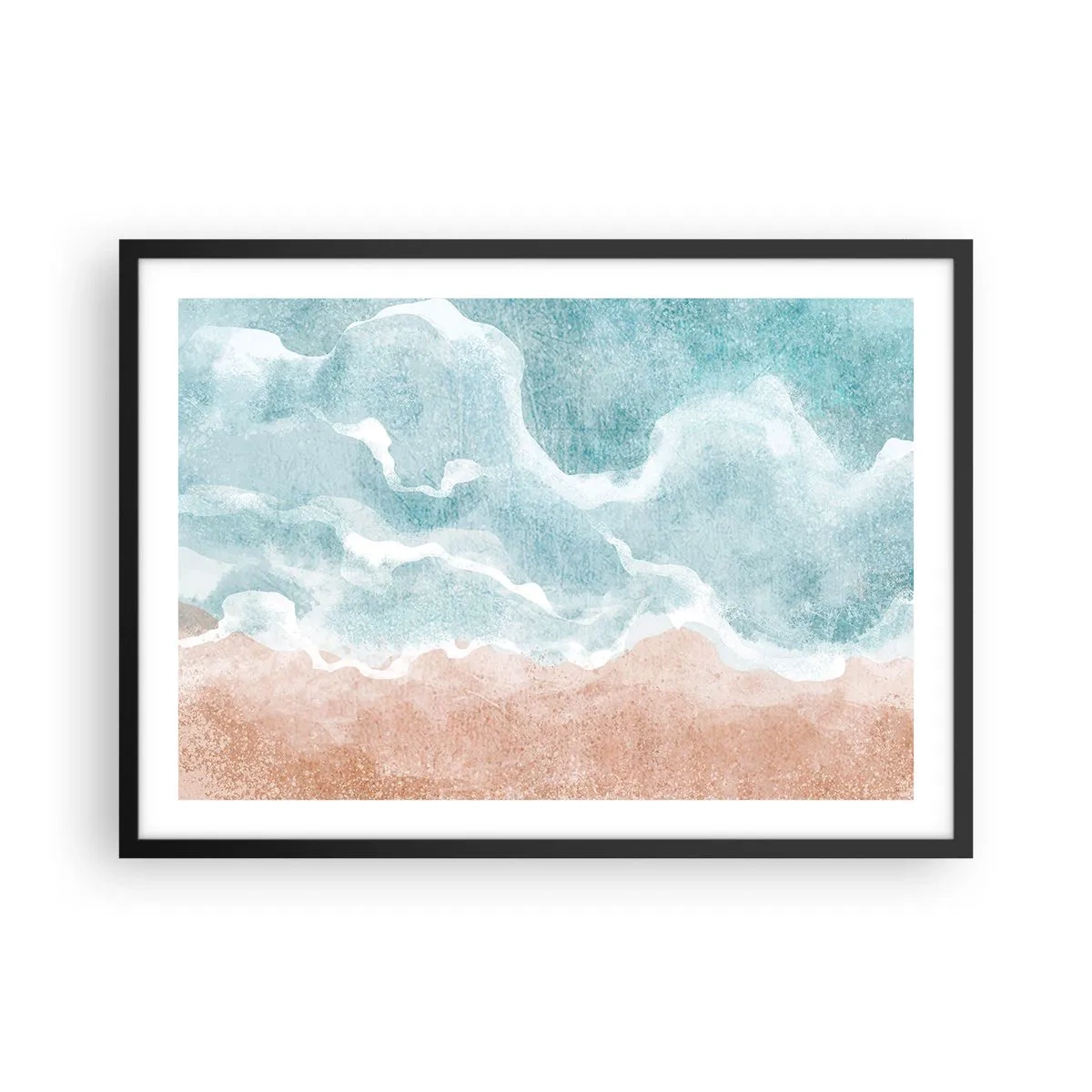 Affiche dans un cadre noir - Poster - Plage abstraite avec des vagues dans les tons bleus et beiges - 70x50cm - Abstraction du nuage - Décoration murale moderne pour le salon et la chambre ARTTOR