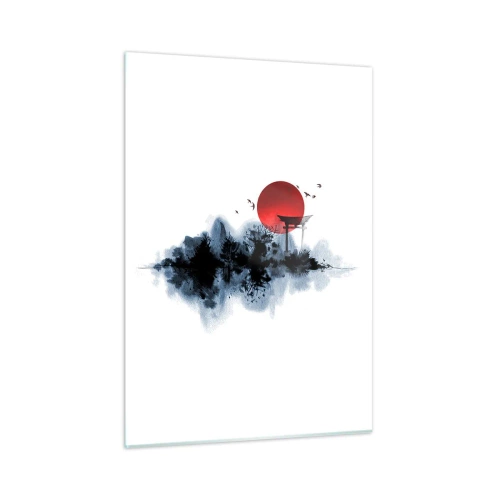 Impression sur verre - Image sur verre - Un paysage minimaliste avec un torii et un soleil rouge. - 50x70cm - Vue japonnaise - Décoration murale moderne pour le salon et la chambre ARTTOR