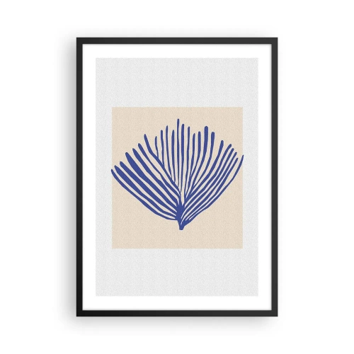 Affiche dans un cadre noir - Poster - Graphique stylisé d'une plante marine en forme d'éventail - 50x70cm - Éventail bleu - Décoration murale moderne pour le salon et la chambre ARTTOR