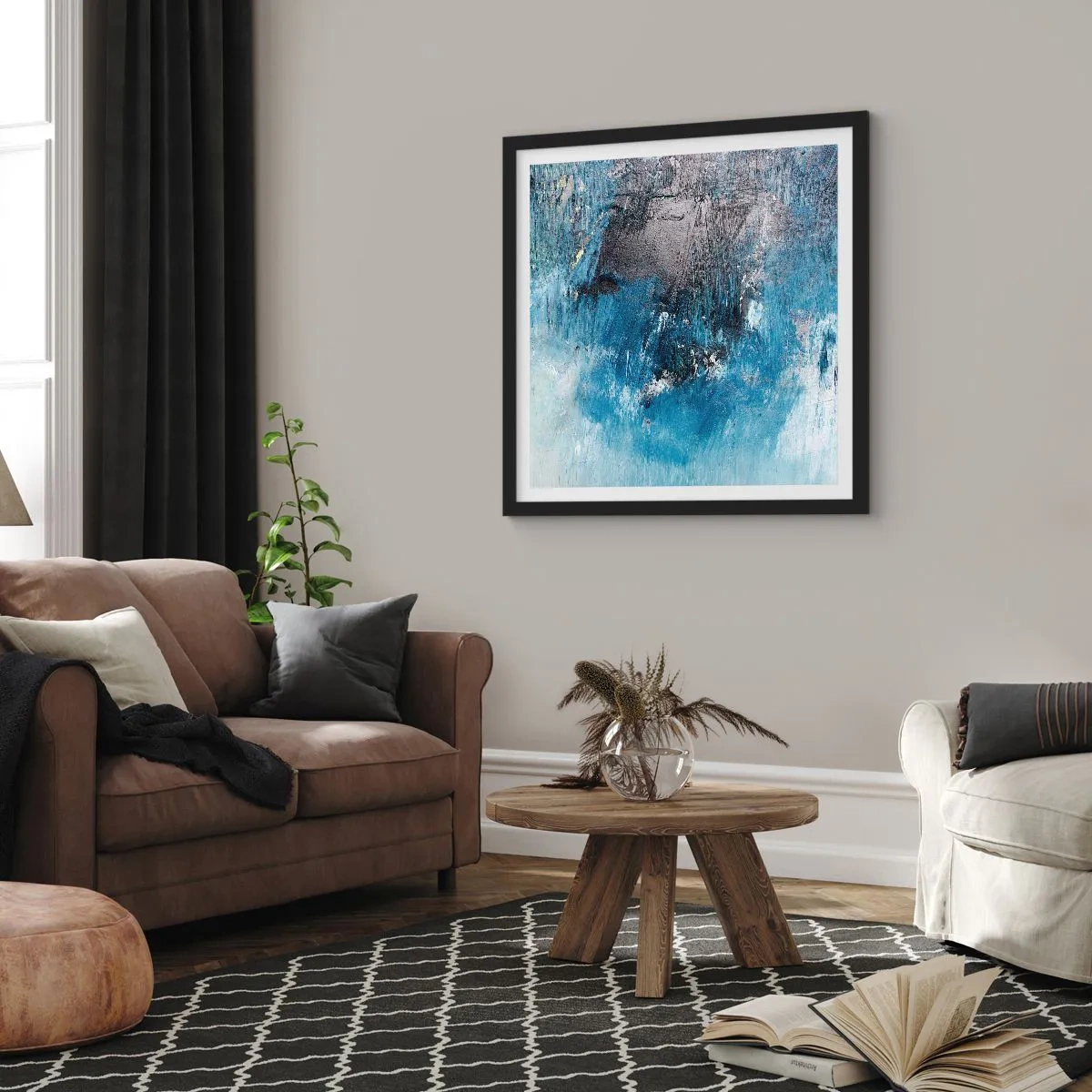 Affiche dans un cadre noir - Poster - Rhapsodie en bleu - 60x60 cm
