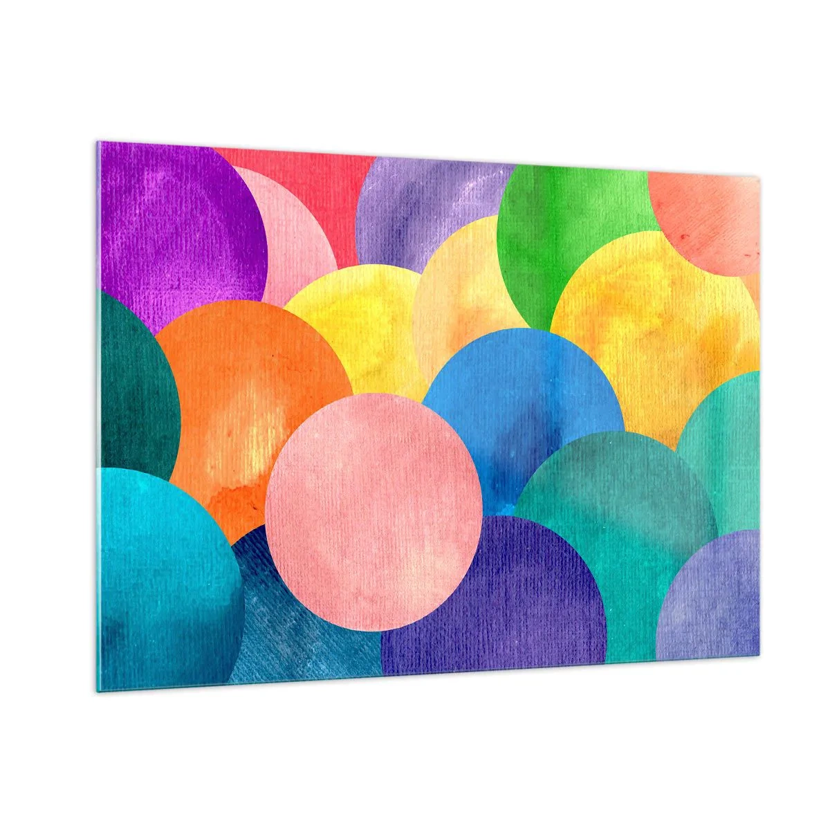 Impression sur verre - Image sur verre - Cercles colorés dans une composition abstraite sur fond clair - 100x70cm - La plénitude primitive de la vie - Décoration murale moderne pour le salon et la chambre ARTTOR