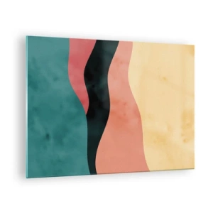 Impression sur verre - Image sur verre - Des vagues colorées dans des tons de vert, rose, noir et beige - 70x50cm - Conformité non-conforme - Décoration murale moderne pour le salon et la chambre ARTTOR