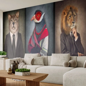 Papier Peint Photo Premium Sand - Portraits d'animaux en vêtements humains sur fond sombre - 100x70cm - Qu'est ce que je fais ici?! - Décoration murale moderne pour le salon et la chambre ARTTOR