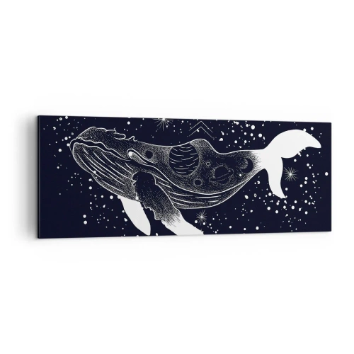 Impression sur toile - Image sur toile - Une illustration graphique d'une baleine dans un style de l'ère spatiale. - 140x50cm - Dans l'océan de l'univers - Décoration murale moderne pour le salon et la chambre ARTTOR