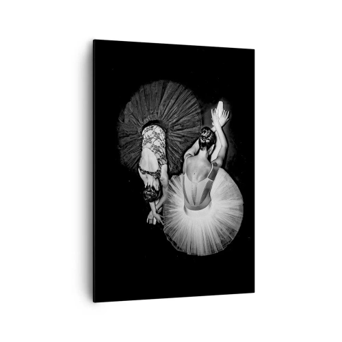Impression sur toile - Image sur toile - Une image en noir et blanc de deux ballerines dans une pose dynamique. - 70x100cm - Jin et jang – équilibre idéal - Décoration murale moderne pour le salon et la chambre ARTTOR