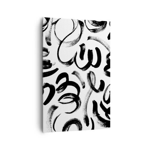 Impression sur toile - Image sur toile - Coups de pinceau abstraits noirs sur fond blanc - 80x120cm - Noir sur blanc - Décoration murale moderne pour le salon et la chambre ARTTOR