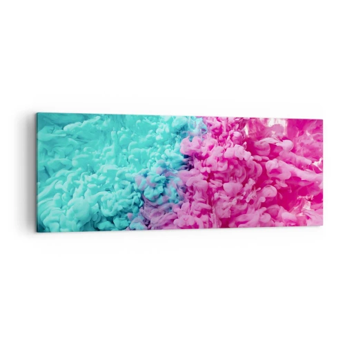 Impression sur toile - Image sur toile - Vagues colorées de turquoise et de rose dans une forme abstraite - 140x50cm - Rencontre finale - Décoration murale moderne pour le salon et la chambre ARTTOR